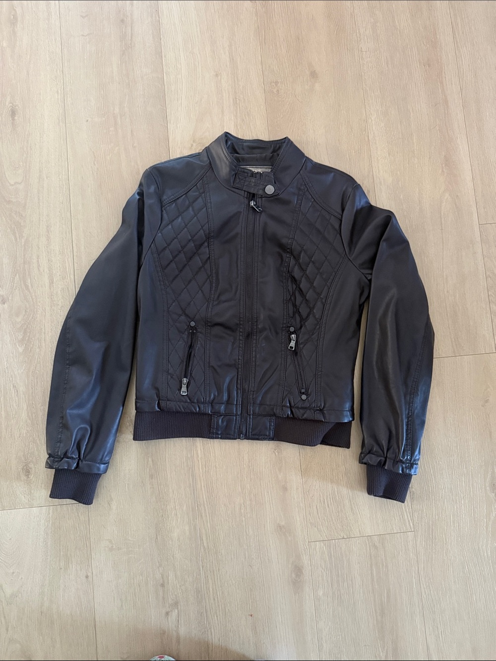 Ci Sono Black Quilted Faux Leather Bomber Jacket